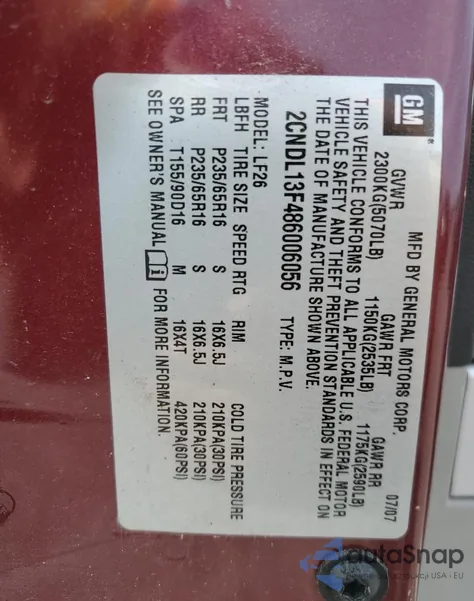 2008 Chevrolet Equinox Ls from USA, damaged, VIN 2CNDL13F486006056